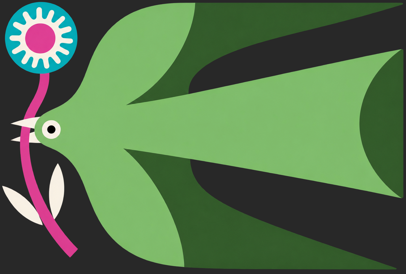 Green bird carrying a flower